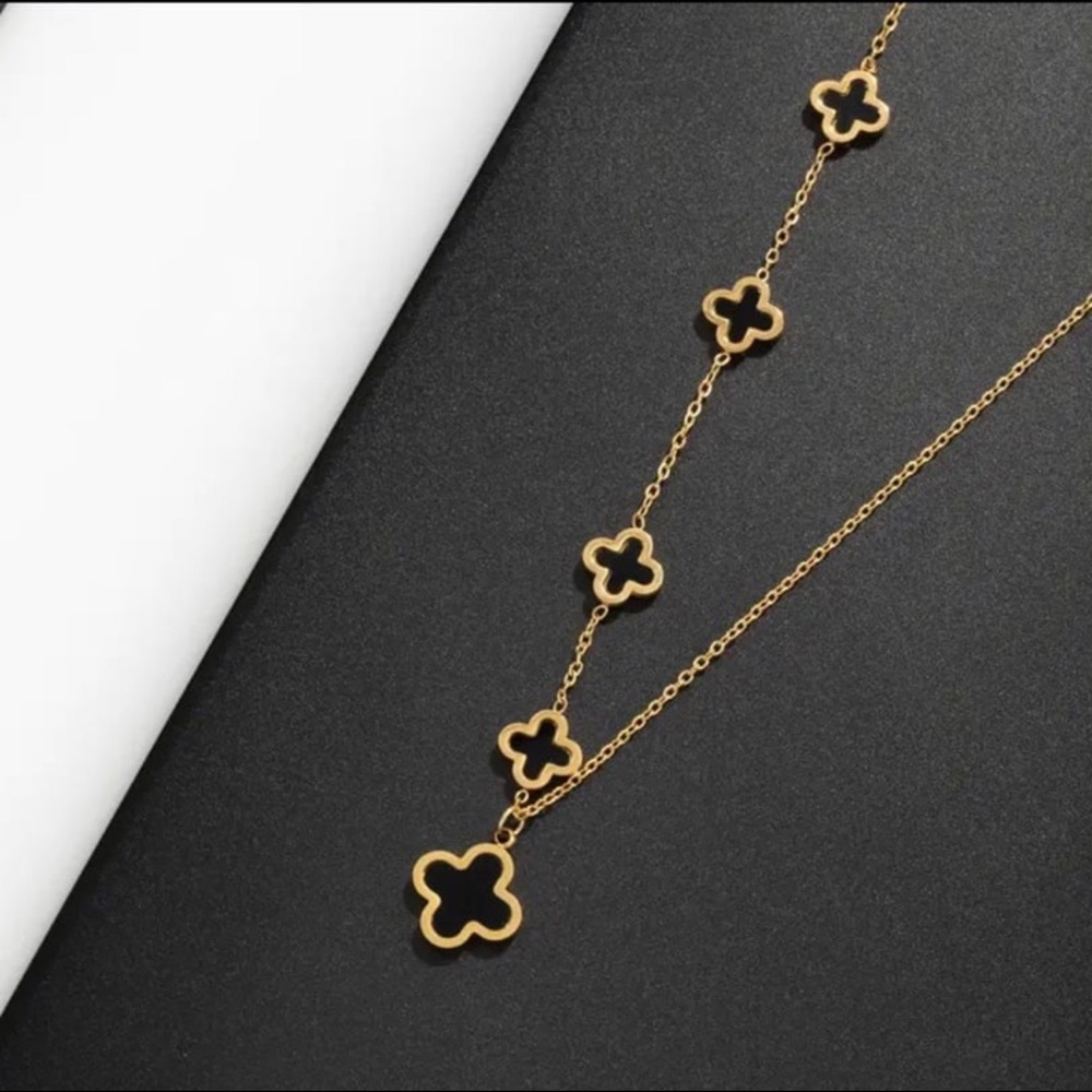 18K Gold-Plated Motifs Stainless Steel Necklace Multi Black Four-Leaf Clover